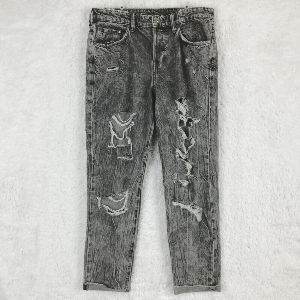 Divided Womens Jeans Capri Boyfriend Denim Gray Charcoal‎ Acid Wash High Rise 6